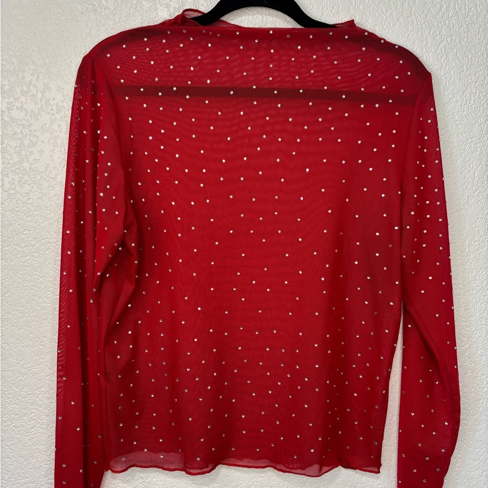 Red Sheer Polka Dot Women's Top